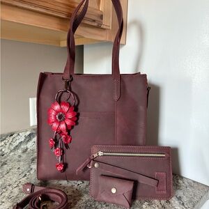 Portland Leather Merlot NS Lola tote bundle